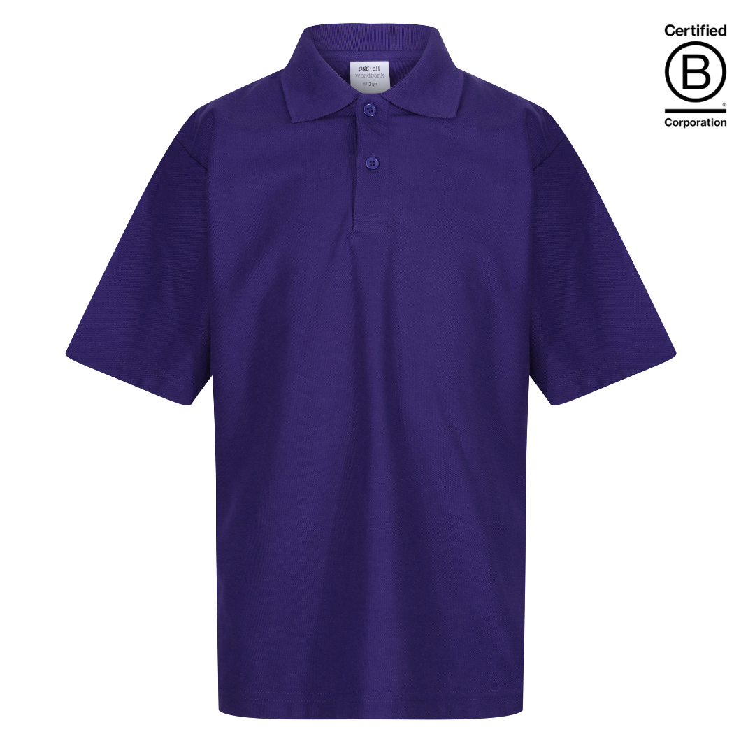 sustainable ethically produced plain purple unisex school polo shirt