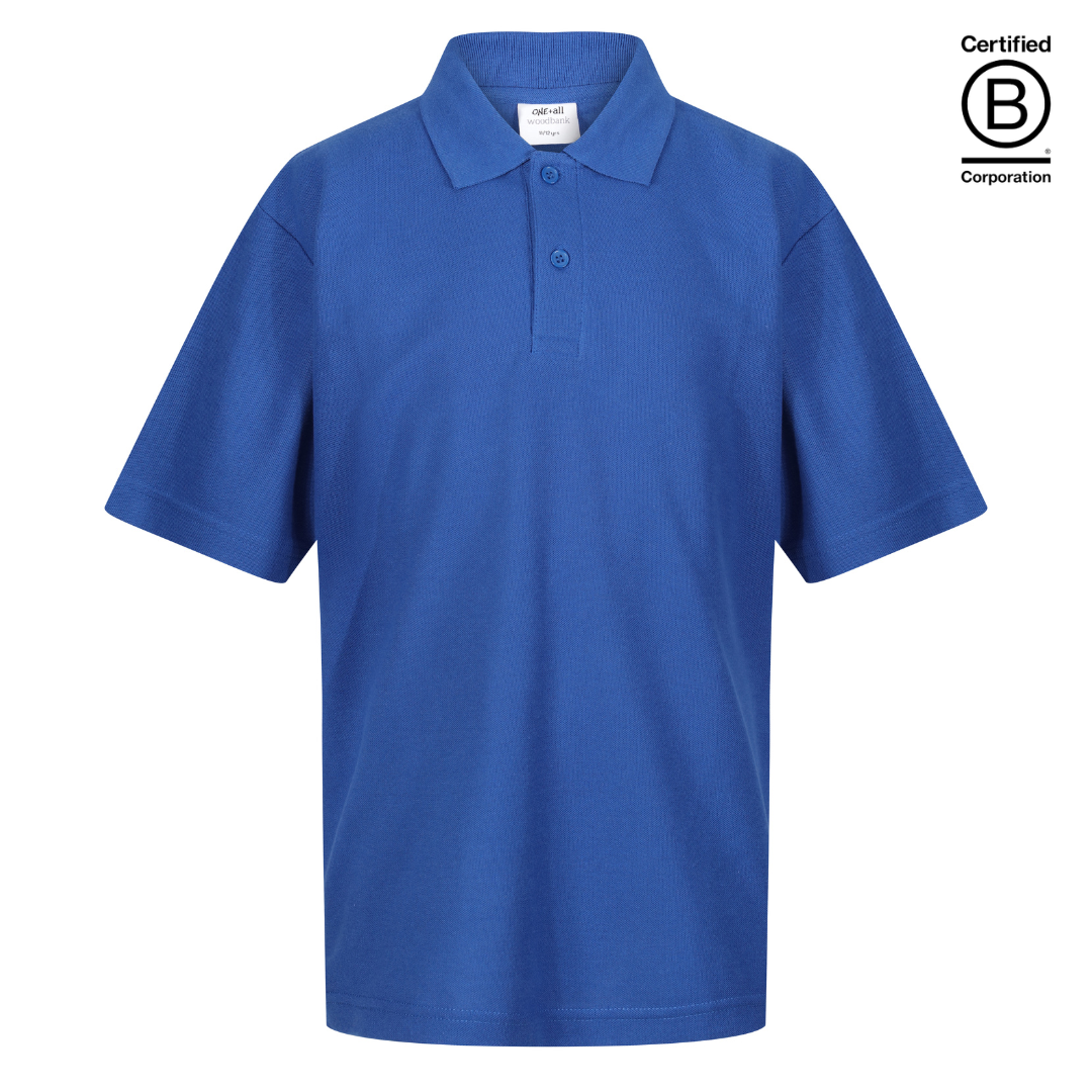 sustainable ethically produced plain royal blue unisex school polo shirt
