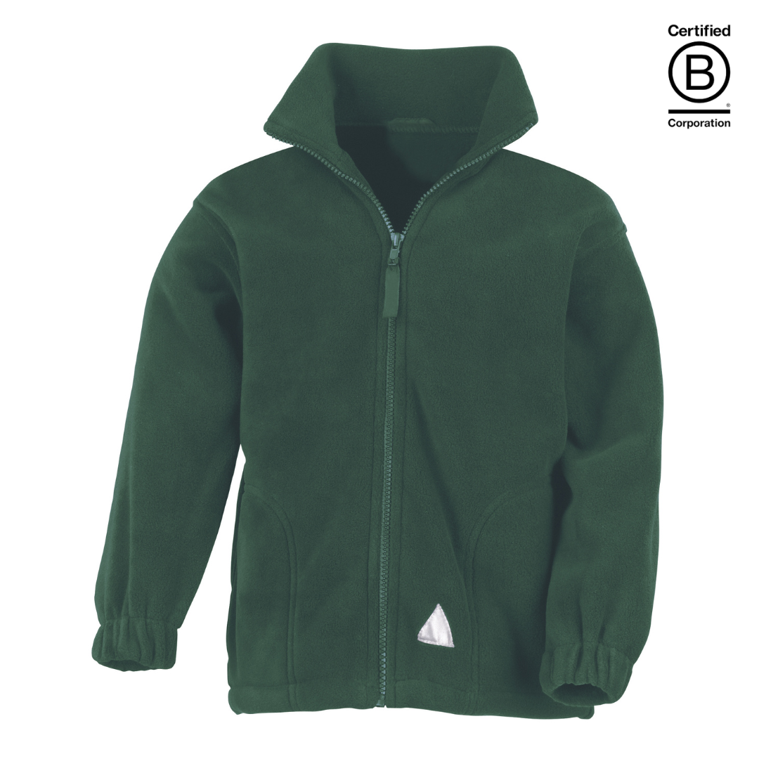 green heavy winter school fleece full zip jacket - ethical school uniform