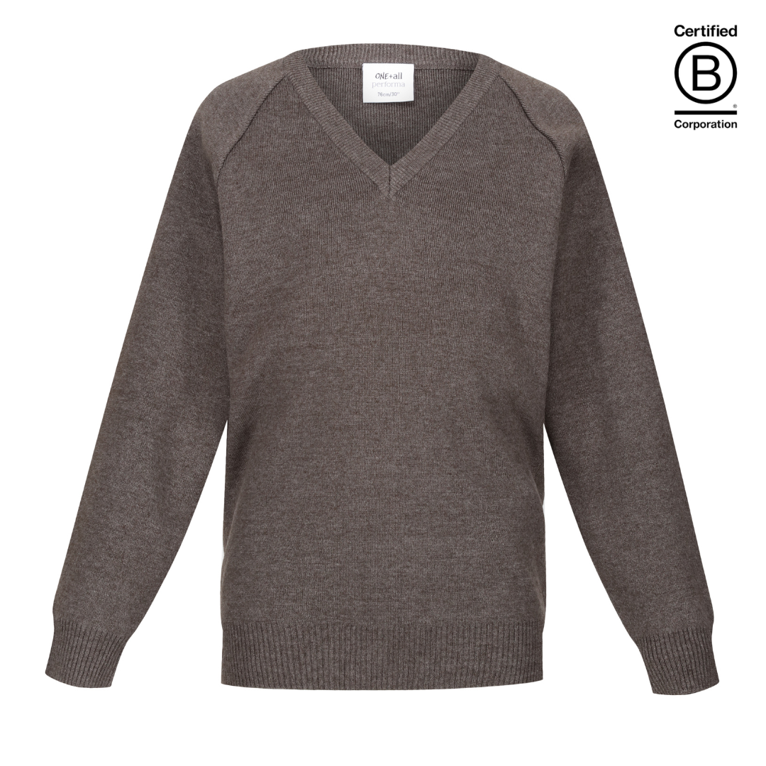 Grey Performa 50 plain v-neck sustainable unisex gender neutral school jumper pullover - ethical school uniform