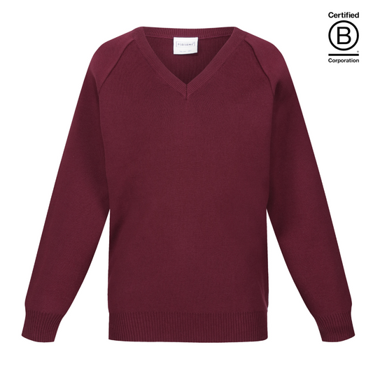 Maroon Performa 50 plain v-neck sustainable unisex gender neutral school jumper pullover - ethical school uniform