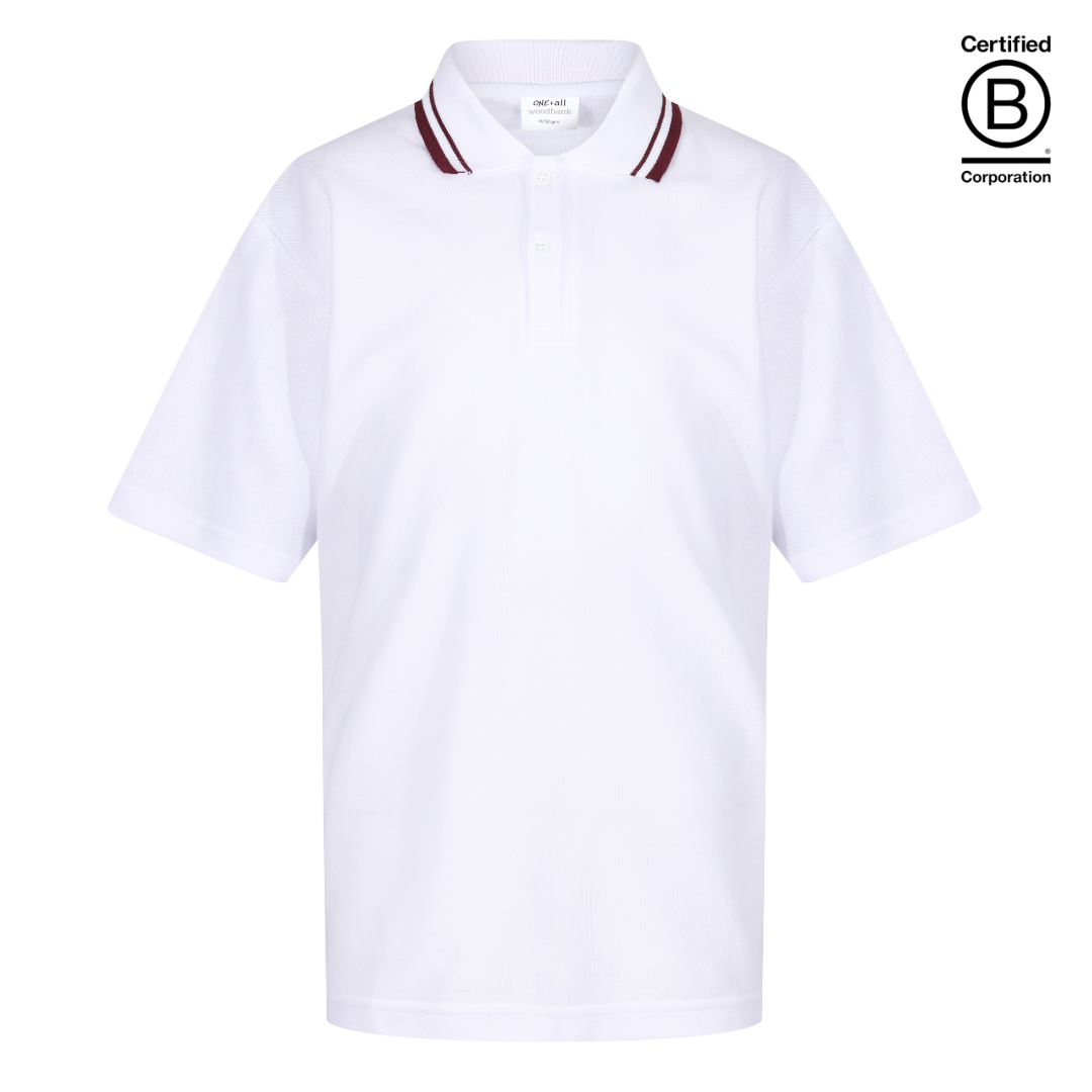 maroon tipped trimmed collar white school polo shirts