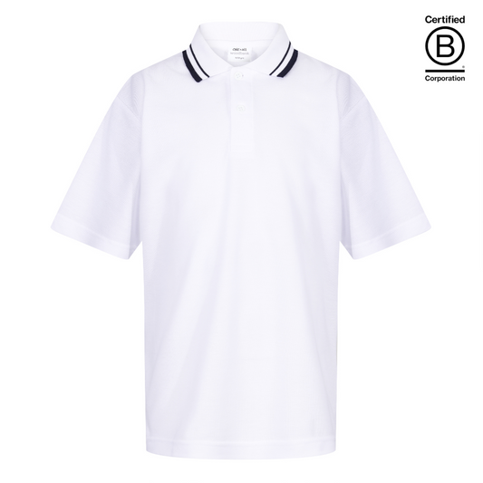 navy blue trimmed tipped collar white school polo shirt