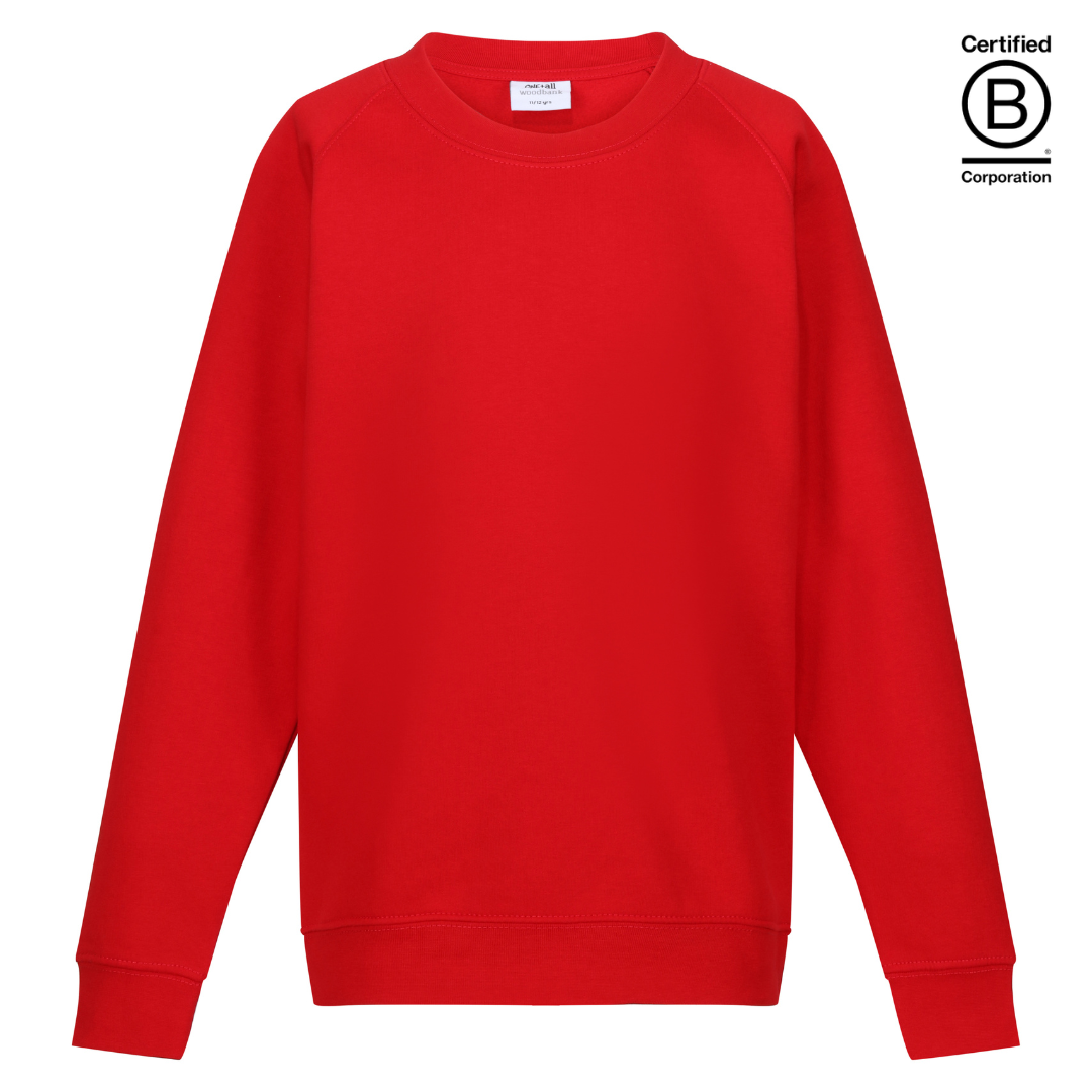 red sustainable plain crew round neck school sweatshirt jumper