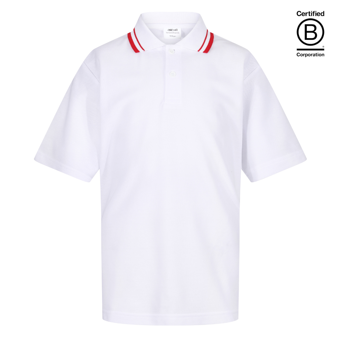 red tipped trimmed collar white school polo shirts