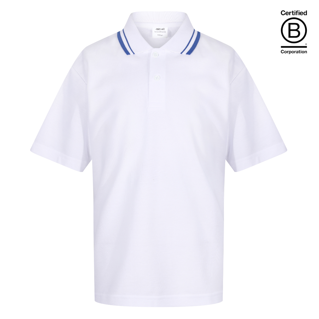 royal blue tipped trimmed collar white school polo shirts