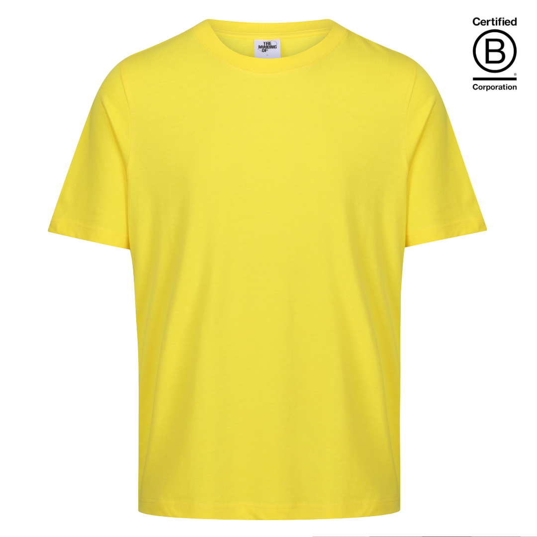 Ethically produced and sustainable yellow plain cotton school PE sports t-shirt