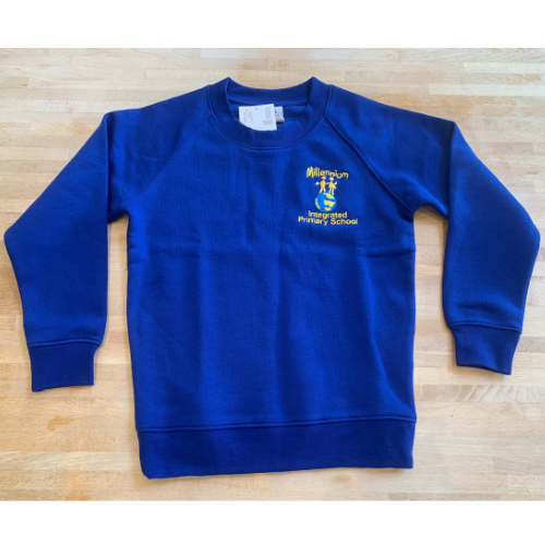 Millennium Integrated Primary school Carryduff uniform royal blue jumper / sweatshirt