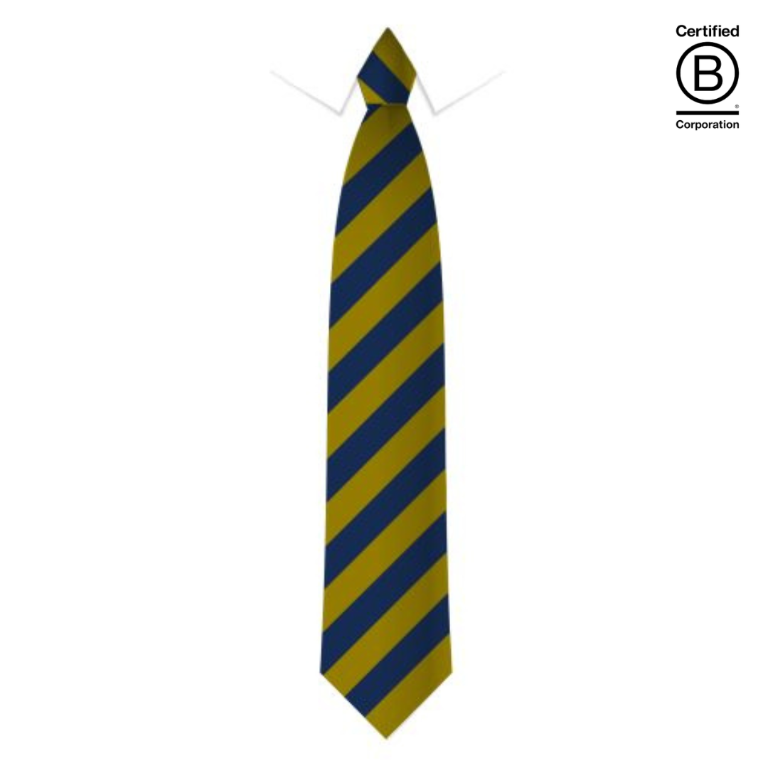 Navy and gold wide stripe sustainable recycled eco school tie