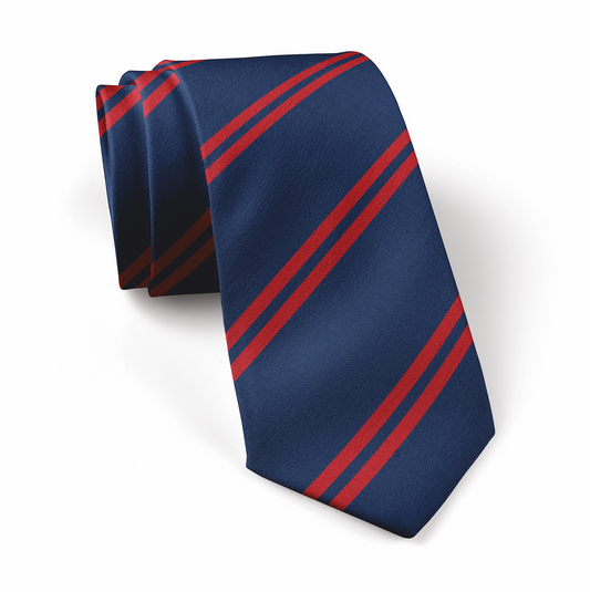 Twin stripe navy and red sustainable recycled school ties