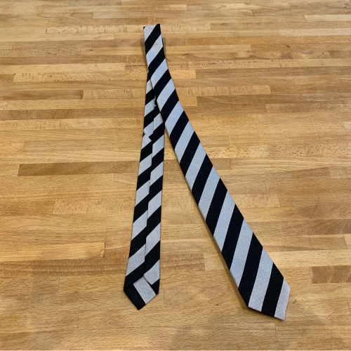 Black and silver white wide stripe recycled sustainable school tie