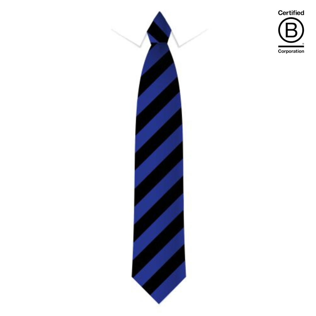 Blue and black wide stripe sustainable recycled eco school tie