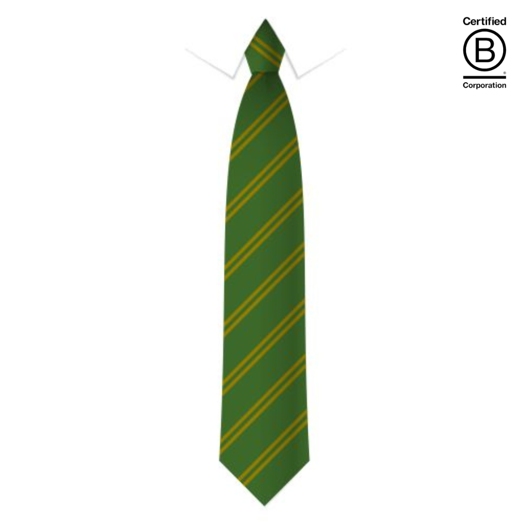 Bottle green and gold twin stripe sustainable recycled eco school tie