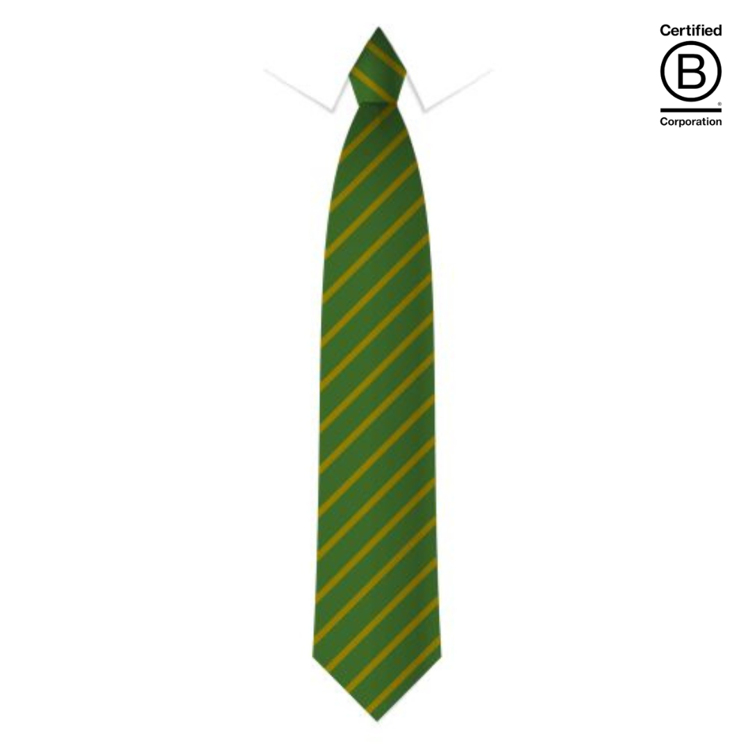 bottle green and gold narrow stripe eco recycled sustainable school ties