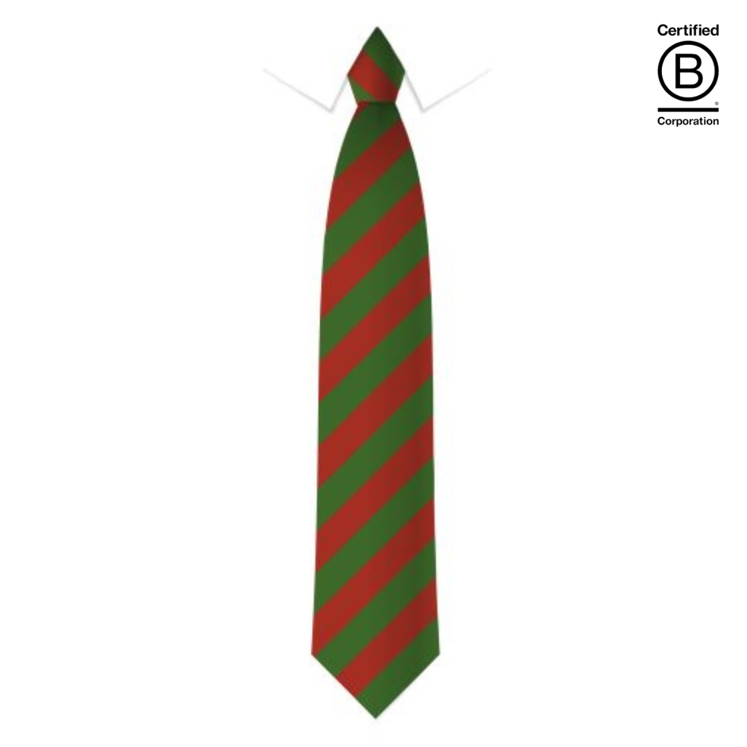 Bottle green and red wide stripe sustainable recycled eco school tie