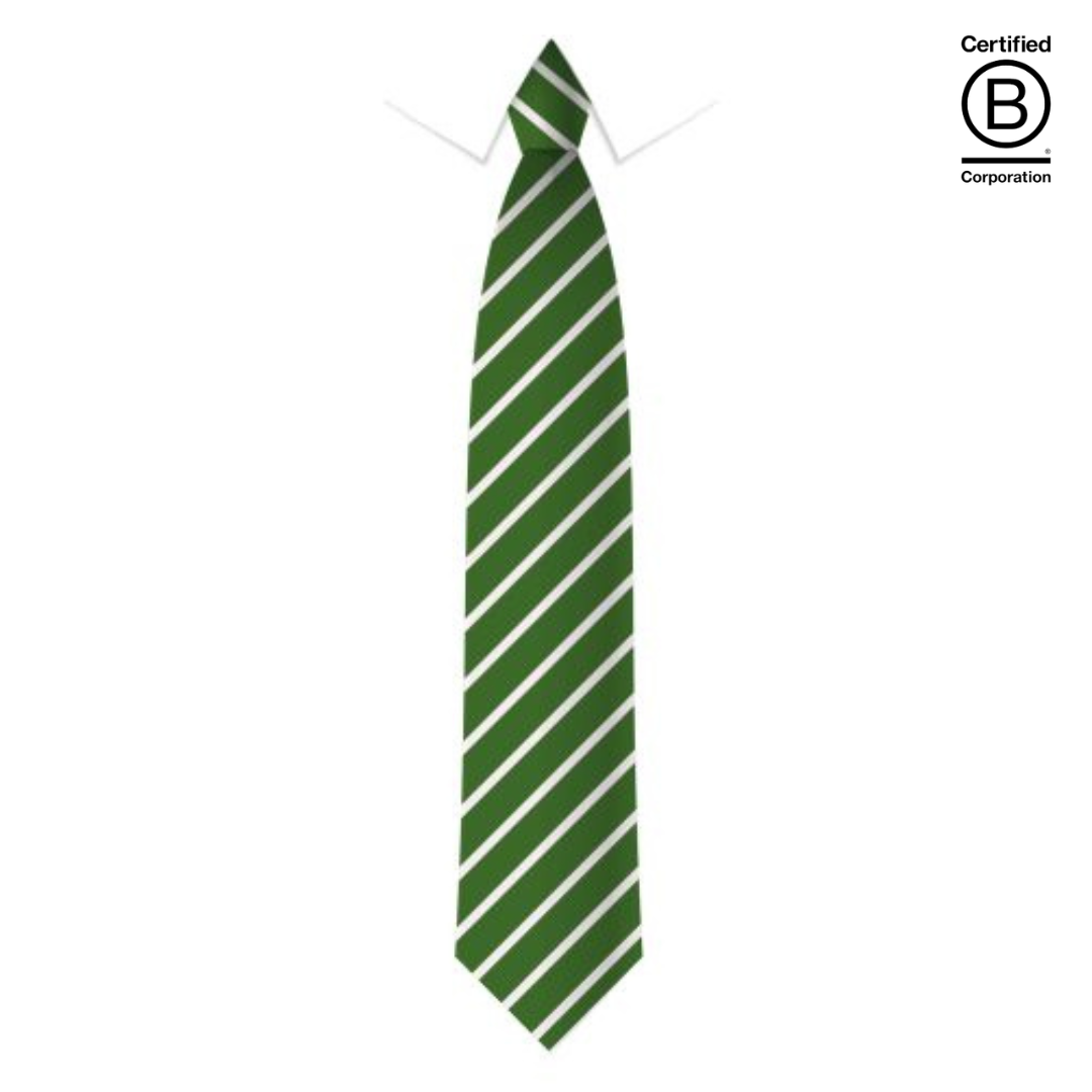 bottle green and white  narrow stripe eco recycled sustainable school ties