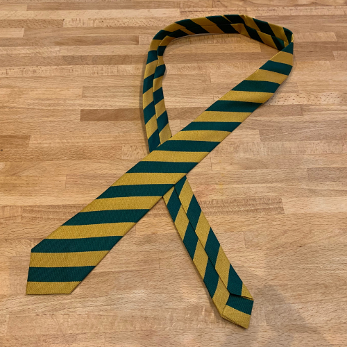 Bottle green and gold wide stripe recycled sustainable school tie