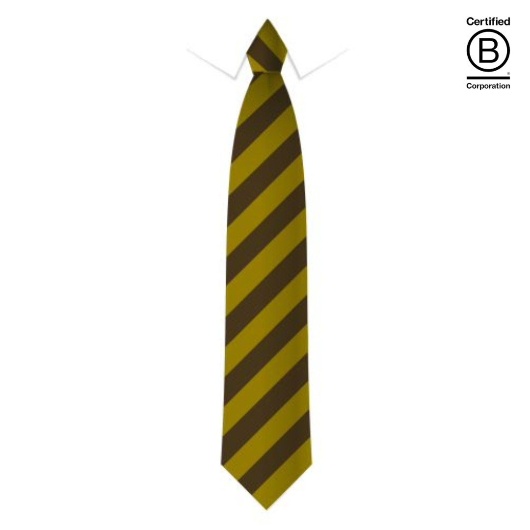Brown and gold wide stripe sustainable recycled eco school tie