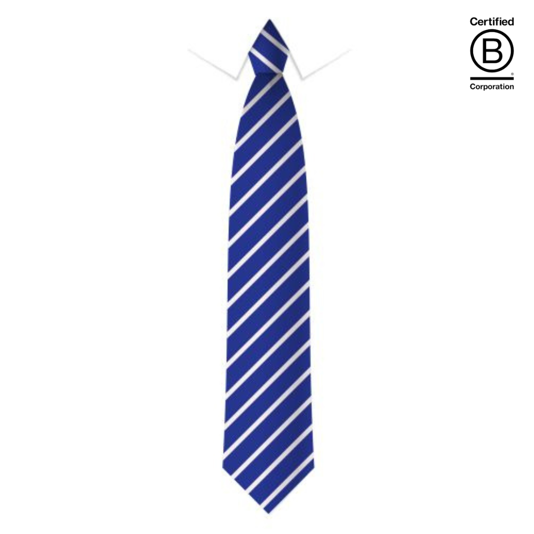 cobalt blue and white  narrow stripe eco recycled sustainable school ties
