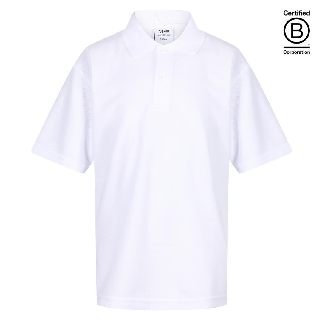 sustainable ethically produced plain white unisex school polo shirt