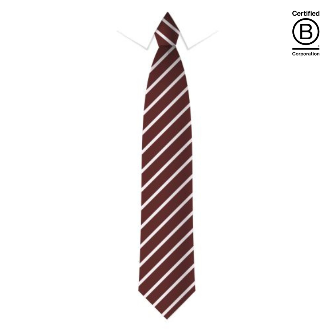 maroon and white  narrow stripe eco recycled sustainable school ties