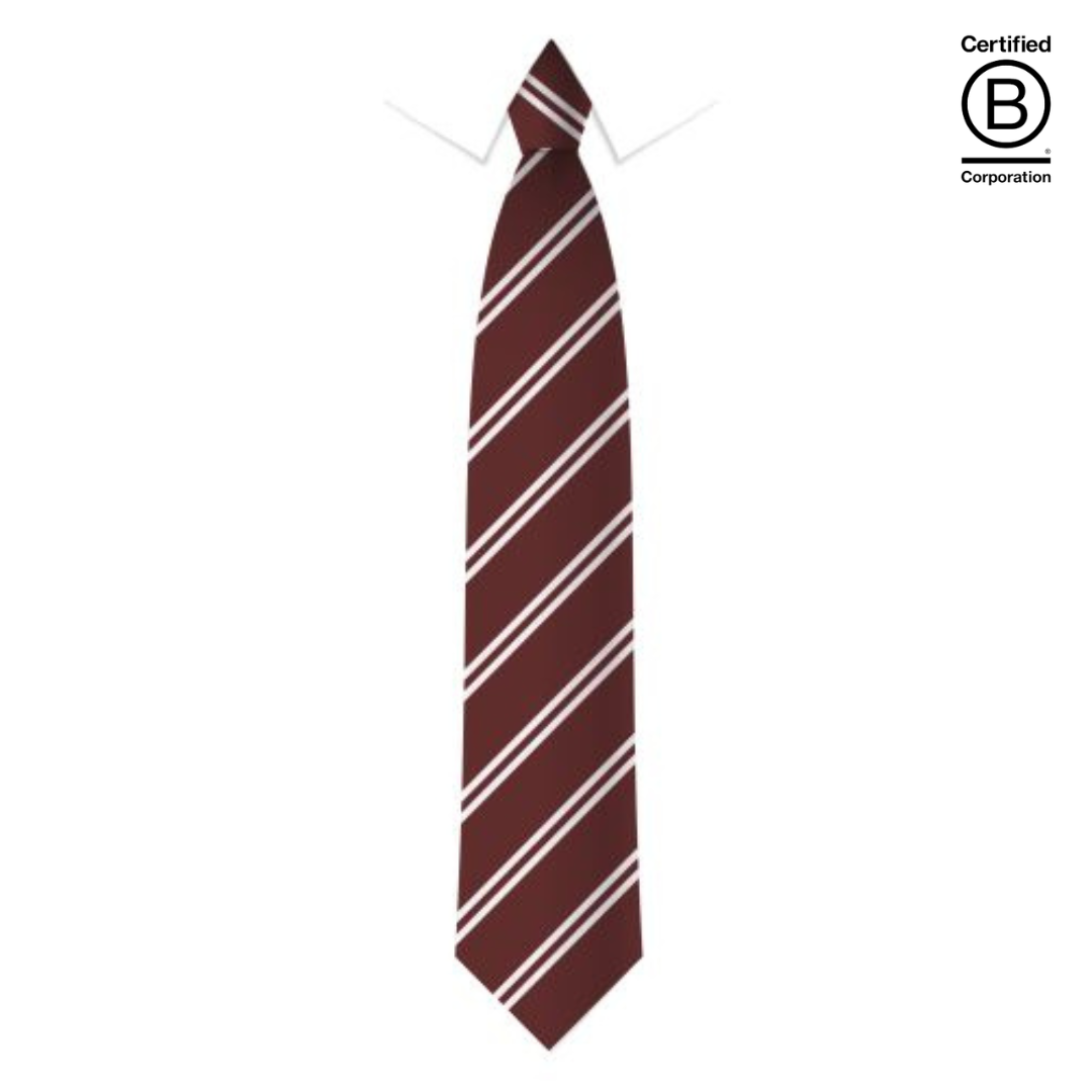 Maroon and white twin stripe sustainable recycled eco school tie
