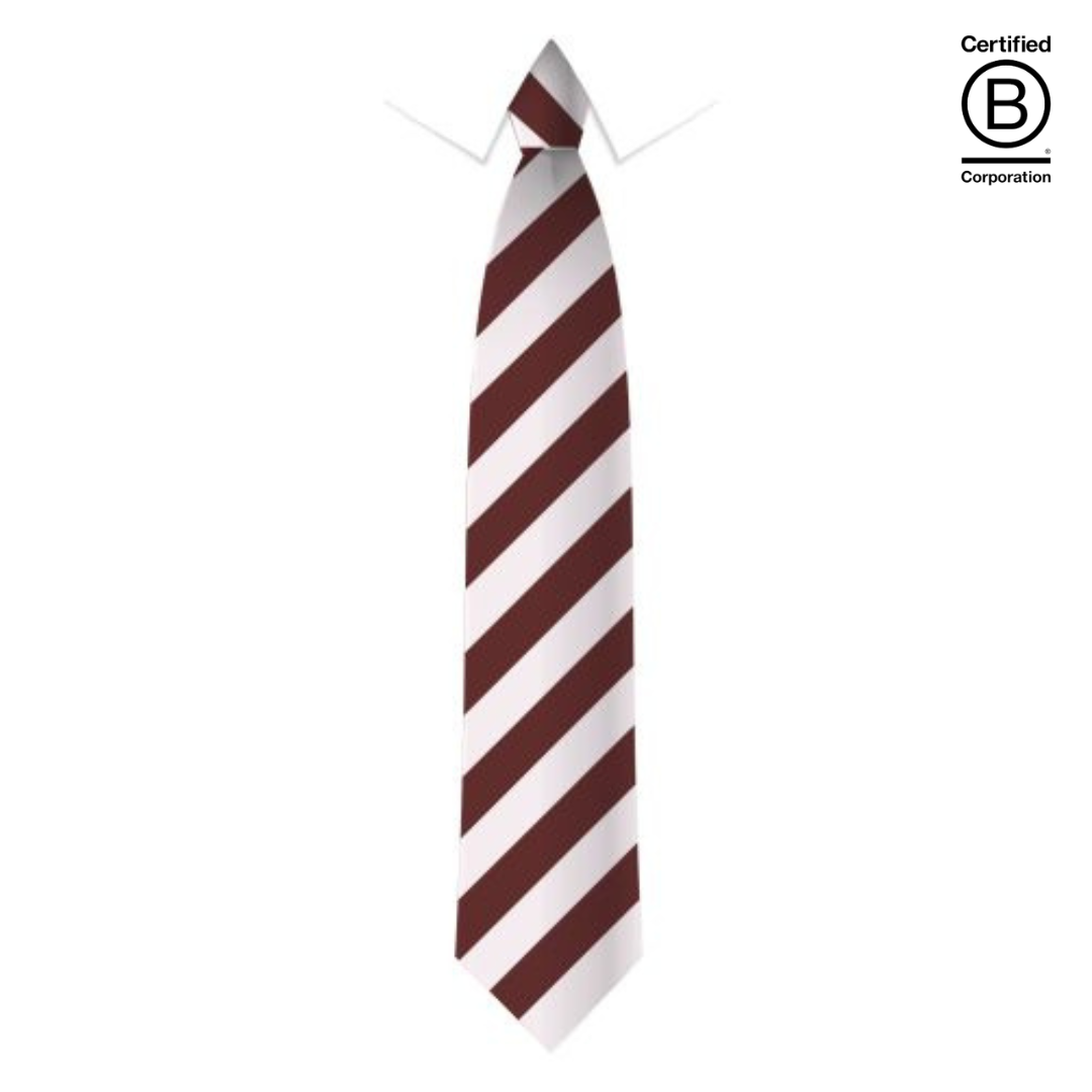 Maroon and white wide stripe sustainable recycled eco school tie
