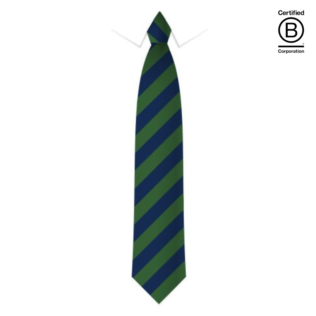 Navy and emerald green wide stripe sustainable recycled eco school tie
