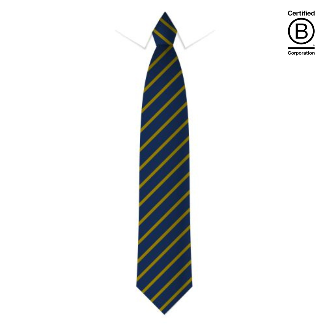 navy and gold narrow stripe eco recycled sustainable school ties