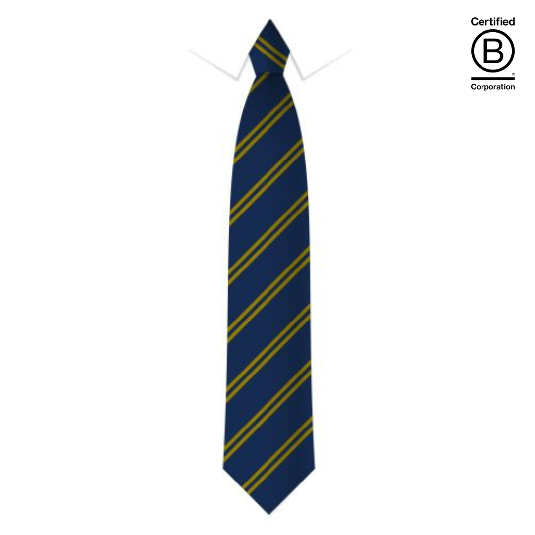 Navy and gold twin stripe sustainable recycled eco school tie