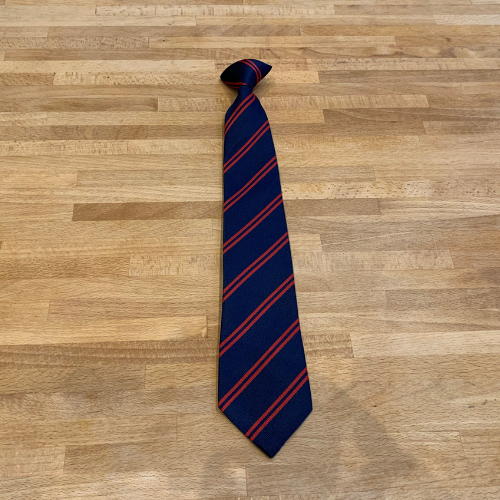 Navy and red twin stripe clip on sustainable recycled eco school tie