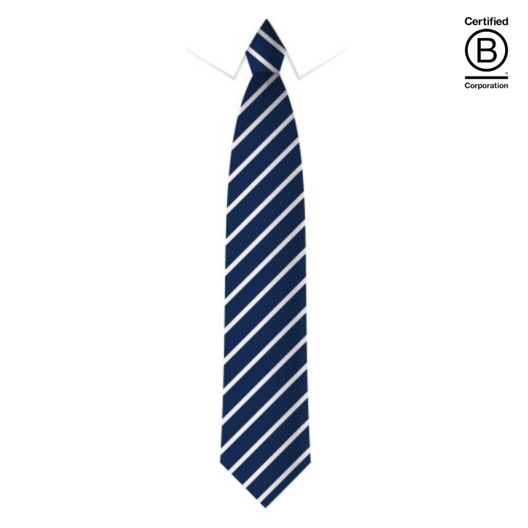 navy and white narrow stripe eco recycled sustainable school ties