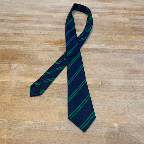 Navy recycled sustainable school tie with lime green twin stripe