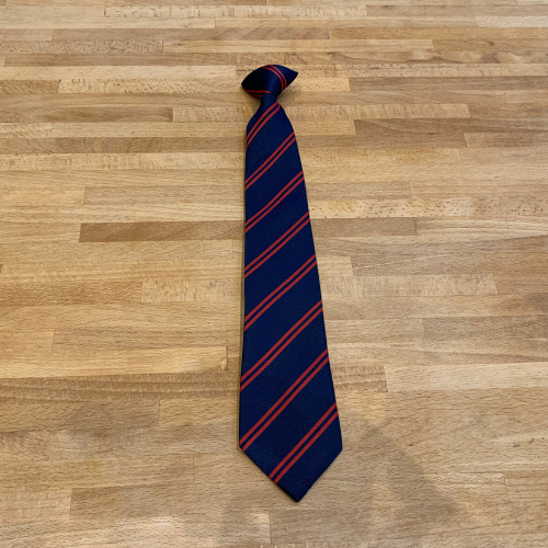 Navy and red twin stripe clip on sustainable recycled school tie