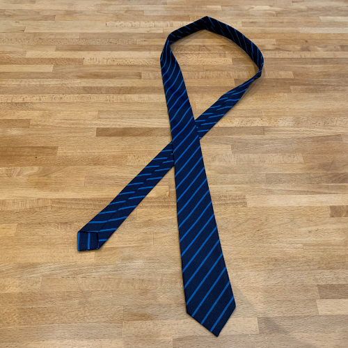 Navy and royal blue narrow stripe recycled sustainable school tie