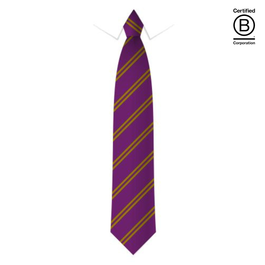 Orchid / purple and gold twin stripe sustainable recycled eco school tie