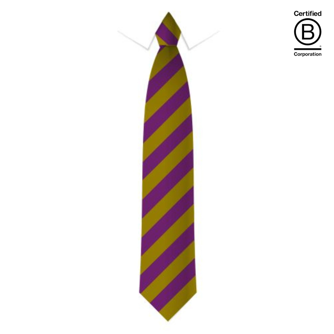 Orchid / purple and gold wide stripe sustainable recycled eco school tie