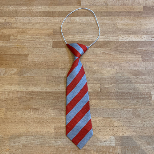 red and grey wide stripe recycled sustainable school tie with elastic 