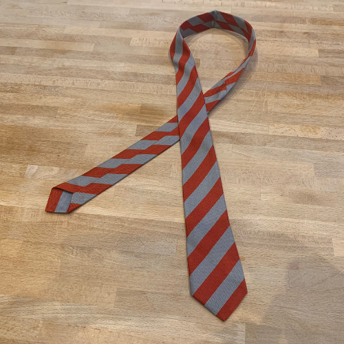 Red and grey/silver wide stripe recycled sustainable school tie